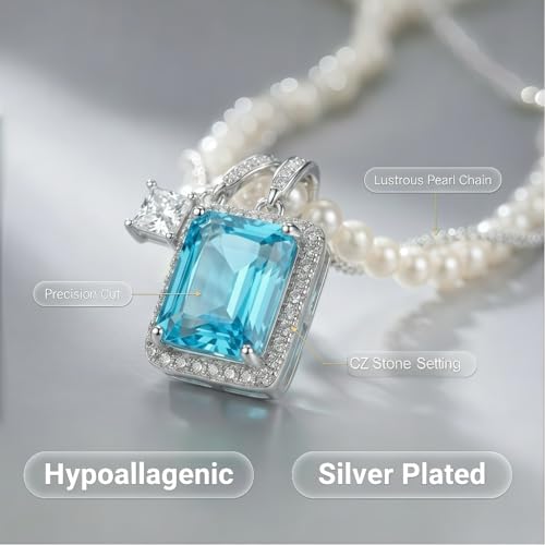 4-in-1 Detachable Pearl Necklace with Blue Cubic Zirconia Pendant, Elegant Gift for Women & Girlfriend, Romantic Jewelry for Birthday, Anniversary, Valentine’s Day - image 7