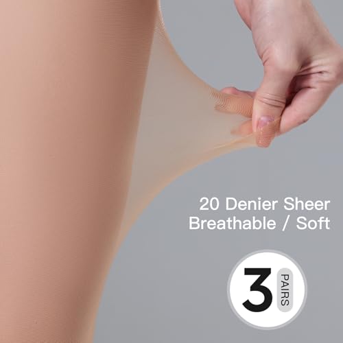 Image of Yilanmy 3 Pairs Sheer Tights for Women Ultra Thin T-Crotch Pantyhose High Waist Stockings 20D