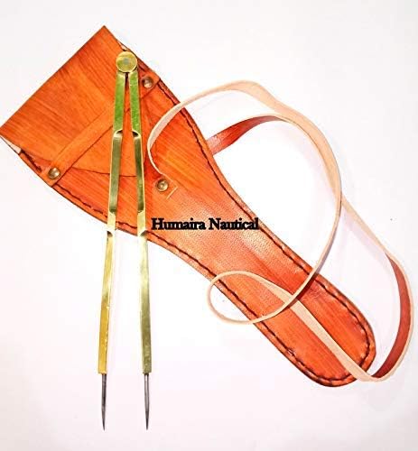 British Single Handed 8" Brass & Steel Navigational Dividers Compass with Leather Cover