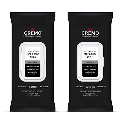 Cremo Activated Charcoal Detoxifying Face & Body Wipes, A Fresh Scent with Notes of Fig, Citrus, 1 Count