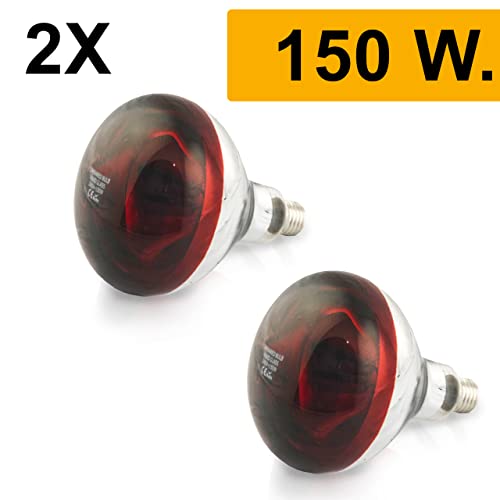 2 Stk 150 Watt E27 Rotlichtlampe Wärmelampe aus Hartglas 240 Volt - Infratrotlampe für Tiere - Küken, Kaninchen, Ferkel… – Bild 4