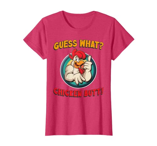 Guess What Chicken Butt Shirt Toddler Kids Child T-Shirt, Women, Red Heather, Large