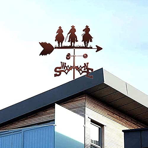 Varaka Weathervane Three Cowboy Weather Vane, Stainless Steel Wind Vane Weather Vane Figurine, Practical Wind Direction Indicator, Measuring Tools Farm Scene Home Outdoor Garden Crafts Ornament #TOP2