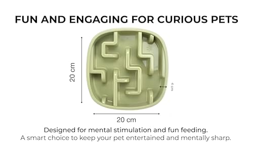 Image of Slow Feeder Bowl | Square Maze Food Bowl for Dogs and Cats | Anti Choking Puzzle Bowl | Anti Slip Interactive Feeding Dish | Durable & Easy to Clean | Anti Bloat and Aids Digestion (Green)