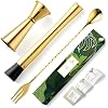 Homestia Muddler for Cocktails Set, 304 Stainless Steel 10 Bar Muddler &12 Cocktail Spoon & Double Jigger, 3 PCS Cocktail Set for Margaritas, Mojitos and Fruit Drinks Bar Tool Set (Gold)