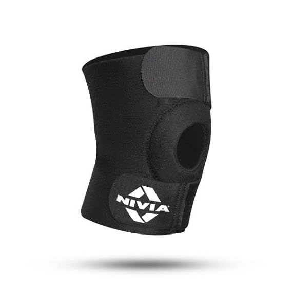 Nivia Orthopedic Basic Knee Patella Support|Knee support for men and women|Knee Brace|Knee Guard |Knee Cap|Knee Wrap|Knee pain relief |Knee Belt|Comfort & Adjustable with Velcro, Made of Neoprene Free Size(Black)