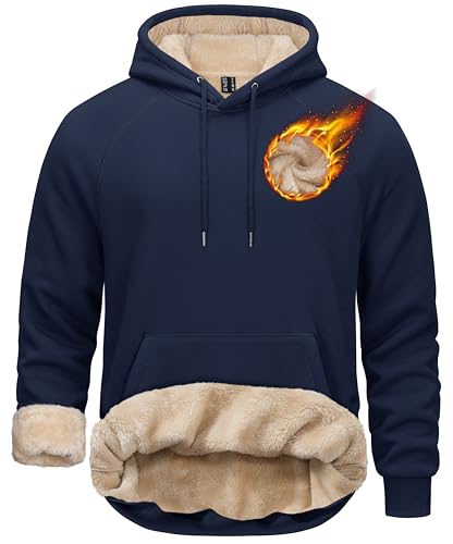 TACVASEN Men's Sherpa Lined Hoodies Pullover Midweight Fleece Winter Warm Athletic Sweatshirts with Kangaroo Pocket