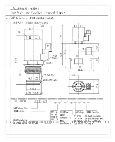 Électrovanne hydraulique SV16-21 DHF16-221 normalement ouverte 12V - 5