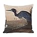 DKISEE Funda de almohada de algodón y lino, diseño de grúa azul o garza de pájaros cuadrados decorativos, funda de cojín para sofá, coche, decoración de cama de 22 x 22 pulgadas