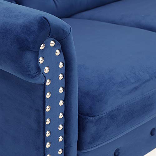 Furinno Bastia 2-Seater Loveseat Sofa, 54" Wide, Navy Velvet - image 7