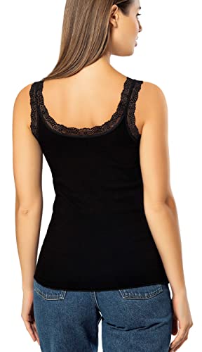 Vavonne Lace Camisole Tank Tops For Women, Soft Stretch Ribbed Cotton Cami (As1, Alpha, Xx_L, Regular, Regular, Black) #TOP3