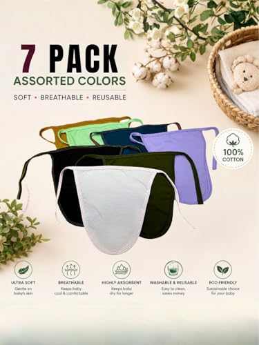 Image of Rigo Baby Cotton Cloth Diapers | Reusable Adjustable Nappy | Pack of 7 | 100% Cotton, Pack Size: 7, Adjustable Tie-Up, 0-24 Months, Machine Washable, Reusable