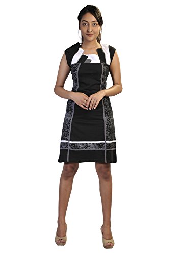 41OBB1a8 GL - Sin Mangas Negro y Vestido Blanco con Cara de impresión.