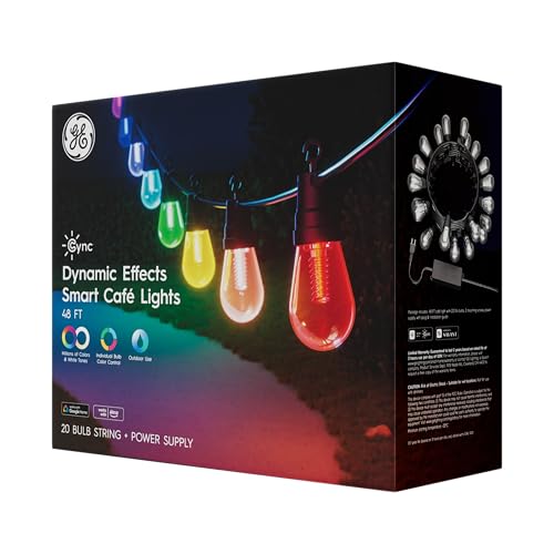 GE Cync Dynamic Effects Smart Cafe Lights, Color Changing Patio String Lights, Compatible with Alexa and Google, 48ft - Additional View