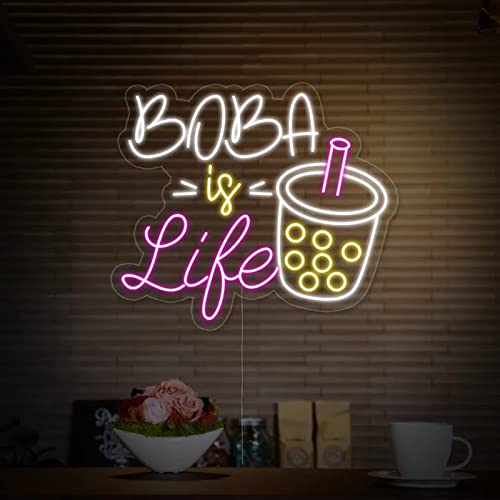 Bubble Tea with Cup Neon Sign for Wall Decor, Neon Light Signs for Bedroom, Living Room, Tea Bar Decorations 12V LED Neon Lights, Milk Tea Shop Party Wedding Kids Room (20in)