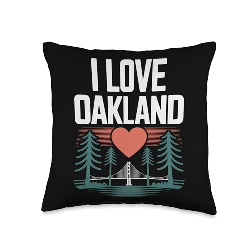 I Love Oakland Heart Bridge Trees Skyline Throw Pillow