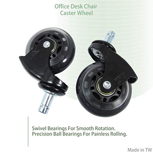 Office Chair Caster Wheels Roller Blade for Hardwood, Replacement Computer Mat, PU Style Castors, Desk Chair Floor Protector, No Noise, Heavy Duty - Wheel Set of 5, (Black Feet, Black/Clear)