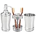 mDesign Metal Bathroom Vanity Countertop Accessory Set - Includes Refillable Soap Dispenser, Divided Toothbrush Stand, Tumbler Rinsing Cup - 3 Pieces - Chrome