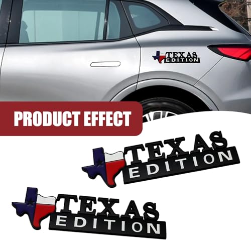 Image of 2 PCS Texas Edition Emblem, Texas State Flag Shape, 6.3 inch x 1.9 inch ABS 3D Car Badge, Self-Adhesive Decal for Fender, Side Door, Universal Fit for Cars, Trucks, SUVs (Black)