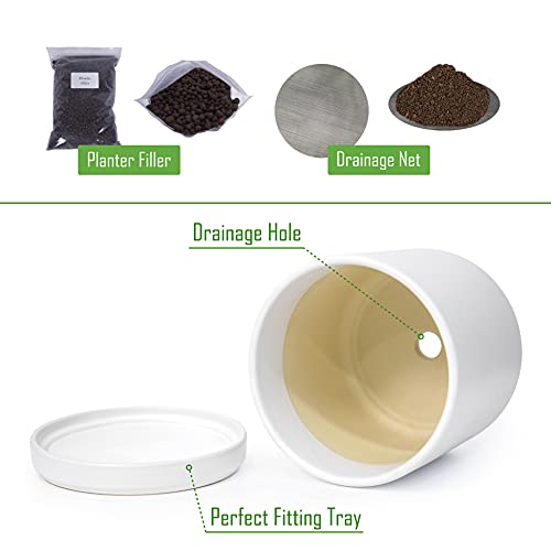 Set Of 2 Plants Pot, 6 Inch Ceramic Planter Pot For Plants With Drainage Hole And Saucer, White, 94-V-S-1 #TOP3