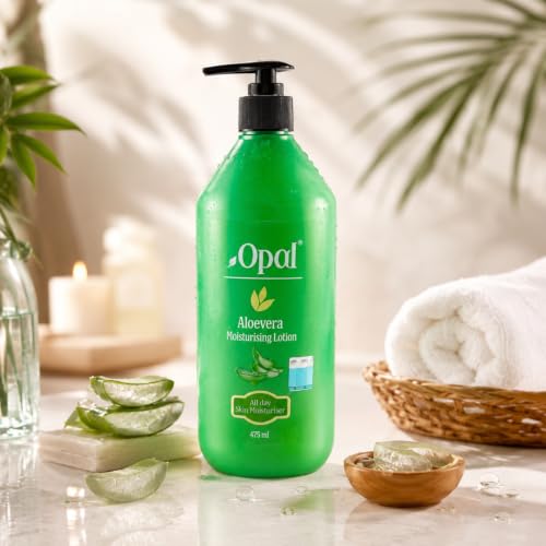 Image of Opal Aloe Vera Moisturising Lotion 475ml | Lightweight Non-Greasy Body & Face Moisturizer | Summer Deep Moisturize & Hydration for Dry Skin | Herbal Nourishing Skin Care for Men & Women| All Skin Types
