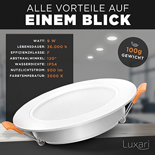 Luxari LED Einbaustrahler 230V flach − Strahlende LED Einbauleuchten [6er Set 8W] − Bad Spot [3000K warmweiß] − Deckenstrahler − IP54