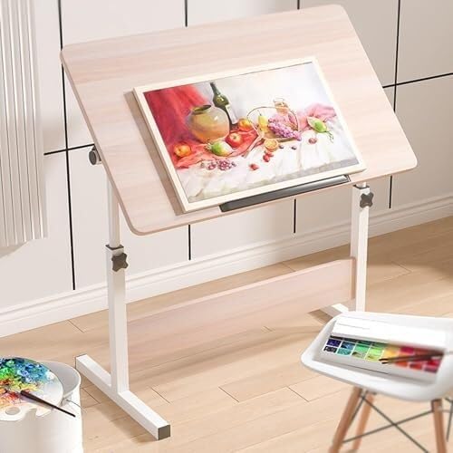 Scrivania da disegno regolabile, tavolo artistico con spazio per casa e ufficio, robusta postazione per hobby per artisti e designer