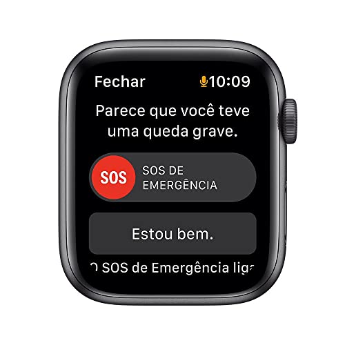 Apple Watch SE (GPS), Caixa em alumínio cinzento sideral de 44 mm com Pulseira esportiva meia-noite