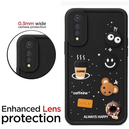 Image of Bintage Cute Fun Ball | Taddy Cartoon 3D Smiley Coffee Cup | Milk Donut | Full Protection Rubber Back Cover Compatible for Vivo V1907 / Vivo S1 - Black