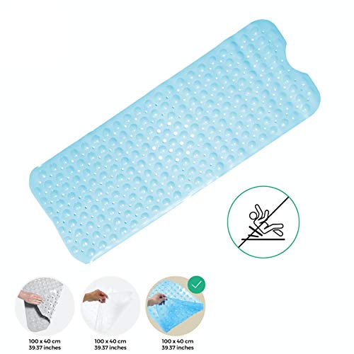 riijk Tapis de Bain Antidérapant 100x40 cm | Grand Tapis de Baignoire Lavable et Anti Glisse | 200 Ventouses