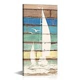 KREATIVE ARTS Vertical Nautical Picture Prints Wall Art Sailboat Scenery Painting Artwork Vintage Ocean Seascape Print on Canvas for Home Office Hallway Decor Stretched Ready to Hang 20x40