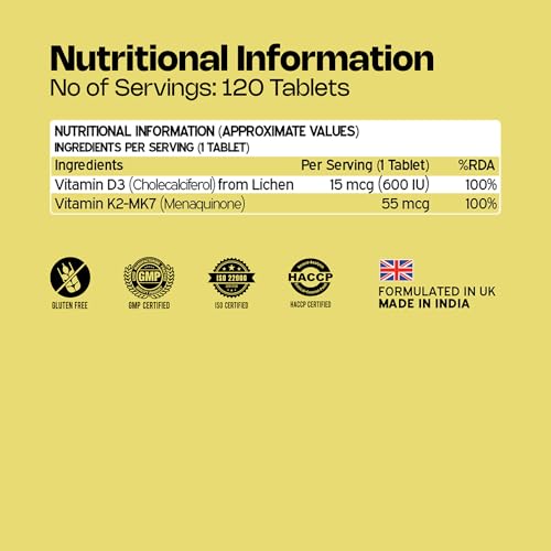 Image of Nutriburst Vitamin D3 + K2 | Vitamin D3 K2 Supplement for Men & Women | Supports Bone Strength & Heart Health | Vitamin D with K2 for Better Absorption | 240 Veg Tablets (4-Month Supply)
