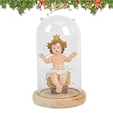 Baby Jesus Figur Leuchtend - Weihnachtskrippe Sammlerstück | Dekoration für Haus Büro Gottesdienstraum | Jesuskind Figur mit Glasabdeckung | Harz Krippenfigur für Weihnachten und Feiertage