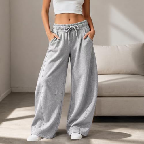Barrel Sweatpants Women Fleece Cute Baggy Wide Leg Sweat Pants with Pockets - image 5