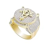 Anillo de joyería, Anillo de circón masónico para Hombre, Anillo de circón masónico de Moda Retro gótico, Oro, 8
