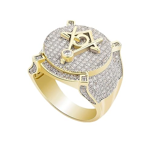Anillo de joyería, Anillo de circón masónico para Hombre, Anillo de circón masónico de Moda Retro gótico, Oro, 8