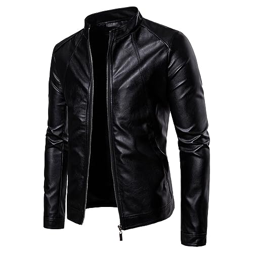 Men's Stand Collar Leather Jacket Male Slim Fit Leather Jacket Men Lightweight Autumn Faux Leather Outwear2
