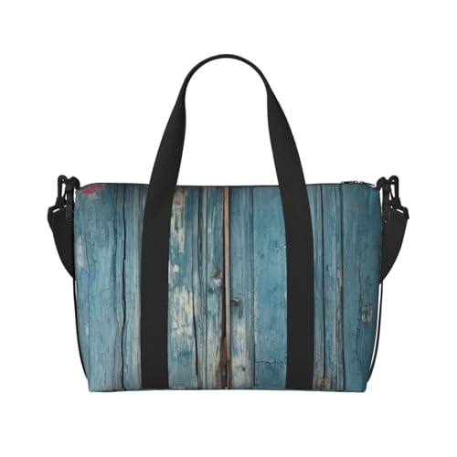 Travel Duffel Bag for Men Gym Bag, Vintage Blue Wood Luggage Bag with Shoulder Strap, Large Gym Tote Bag for Women, Weekender Overnight Bag, Foldable Carry on Bag for Airplane