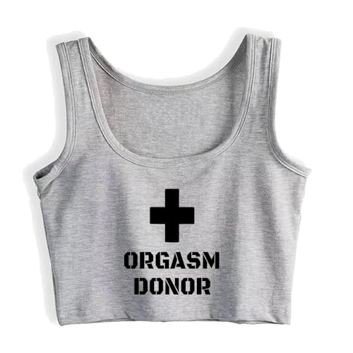Orgasm Donor Sexy Slim Fit Crop Top Grey