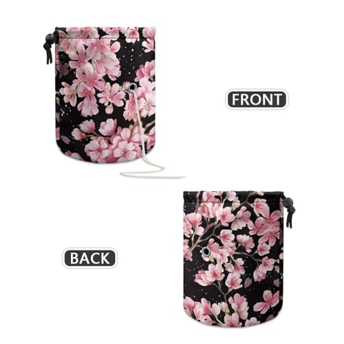 Image of Sellikakes Cherry Blossom Yarn Bag Organizer, Crochet Storage Case Round Knit Skein Ball Basket Crochet Supplies Accessories Organizer Store Skein Ball Short Knitting Needles