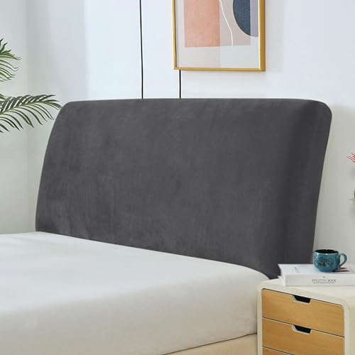 Bed Headboard Covers, Universal Stretch Bed Headboard Cover, Modern Velvet All-inclusive Elastic Headboard Cover Stretch Dustproof Protector Cover for King / Double Bedroom (Dark Gray, 150-170 CM)
