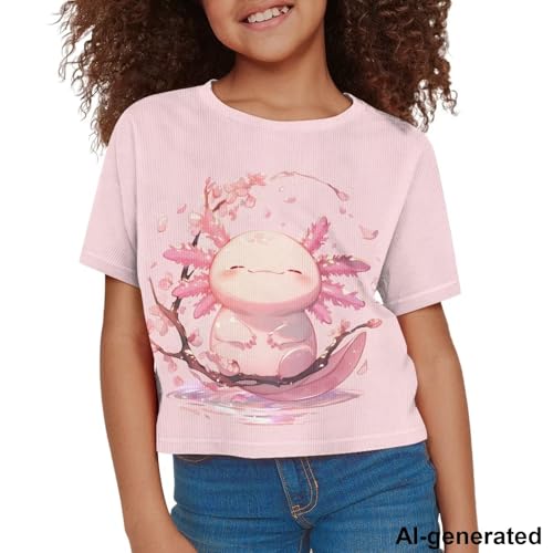 Image of Cute Crop Tops for Girls Short Sleeve Summer T Shirts Fashion Graphic Tees Crew Neck Pullover Tee 5-14 Years