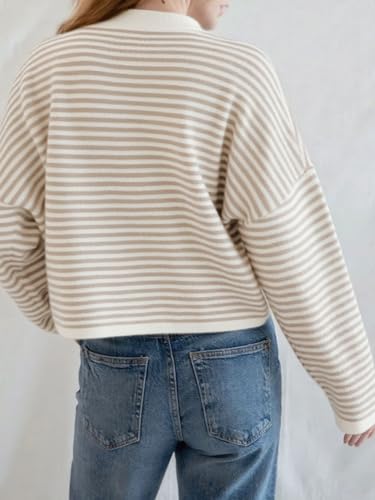 chouyatou Women 2025 Fall Striped Cardigan Sweaters Lightweight Cute Crewneck Button Down Cardigan Jacket2