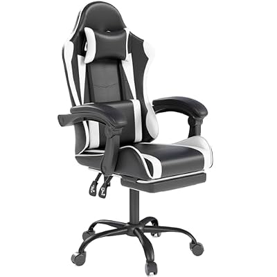 OS MOTOR Gaming Chair with Headrest and Footrest for Home Office, White