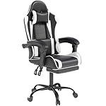 Gaming Chair with Headrest and Lumbar Support, Ergonomic High Back Office Chair, Racing Style Executive Computer Desk Chair, Leather Adjustable Swivel Task Chair for Home Office (White)