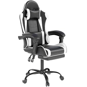 OS MOTOR Gaming Chair with Headrest and Lumbar Support, Ergonomic High Back Office Chair, Racing Style Executive Computer Desk Chair, Leather Adjustable Swivel Task Chair for Home Office (White)