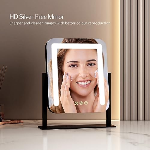 EMKE Hollywood Vanity Mirror With Lights - Small Makeup Mirror, Removable 7X Magnifying, Dimmable, 360° Rotation, Adjustable Brightness, 305x360mm, Black - Image 2