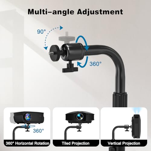 Jubor Beamer Ständer, Projektor Boden Halterung Höhenverstellbar 80-120 cm, Projektor Bodenständer 360° Schwenkbar, Decken Beamer Halterung für Heimkino, Spielzimmer, Büro