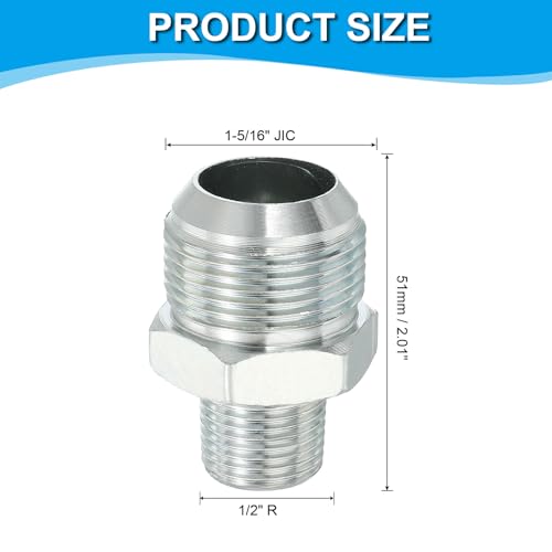 Image of PATIKIL Pipe Adapter Connector 1-5 /16 inch Male 74 Flare JIC x 1 /2 inch Male R Pipe Fitting Oil Feed Restrictor Fitting Hydraulic Connector for Oil Steam Water Pipelines System