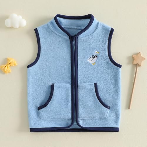 Image of Toddler Baby Boy Fleece Outerwear Vests Sleeveless Zipper Jacket Solid Color Vest Coat Spring Fall Winter Clothes